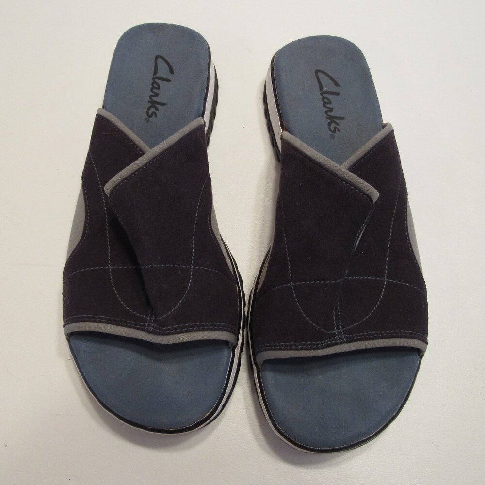 Clarks Navy Blue Slip On Sueded Canvas Sandals Size 8M
